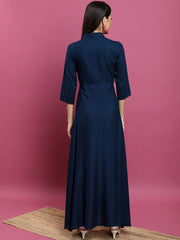 Floral Printed Yoke Design Shirt Collar Three-Quarter Sleeves Anarkali Kurta