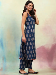 Ethnic Motifs Printed V-Neck Sleeveless Pure Cotton Kurta with Palazzo & Dupatta