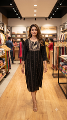 Jet Black Straight Kurta with Traditional Zari Work Neckline