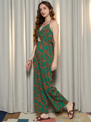 Halter Neck Printed Basic Jumpsuit