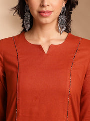 Printed Round Neck Three-Quarter Sleeves Cotton Kurta Set