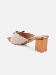 Rose Gold-Toned Embellished Open Toe Block Heels