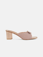 Rose Gold-Toned Embellished Open Toe Block Heels