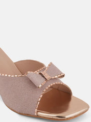 Rose Gold-Toned Embellished Open Toe Block Heels