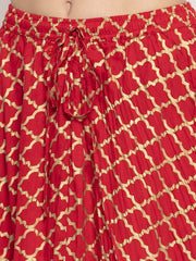 Red Printed Flared Maxi Skirt