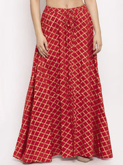 Red Printed Flared Maxi Skirt