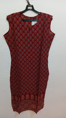 Rust Red Cotton Block Print Straight Kurta