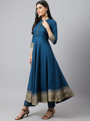 Women Blue Ethnic Motifs Empire Kurta with Trousers & Dupatta Vasthro