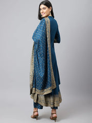 Women Blue Ethnic Motifs Empire Kurta with Trousers & Dupatta Vasthro