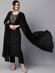 Women Ethnic Motifs Embroidered Regular Kurta With Trousers & Dupatta