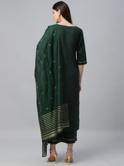 Women Green Pure Cotton Kurta with Palazzos & With Dupatta