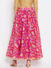 Women Magenta & Gold Floral Printed Maxi Length Flared Skirt