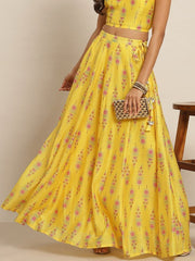 Women Yellow Printed Maxi Flared Skirts