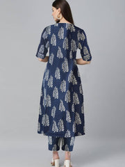 Floral Printed Mandarin Collar A-Line Kurta With Trousers