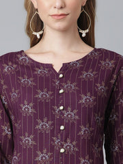 Women Purple Ethnic Motifs Printed Kurta with Skirt