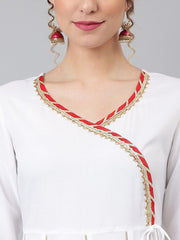 Women White Angrakha Kurta with Palazzos & With Dupatta