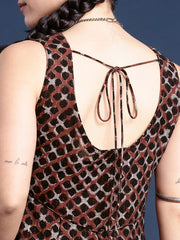 Paisley Indie-Floral Print Sleeveless Maxi Bagru Ethnic Dress