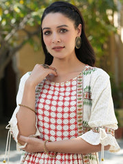 Women Cream-Coloured & Maroon Checked Maxi Dress