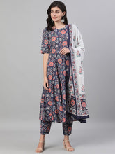 Women Red Floral Printed Kurta With Trouser & Dupatta