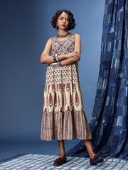 Floral Printed Gathered or Pleated Bagru A-Line Ethnic Dresses