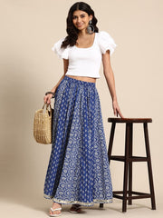 Floral Printed Pure Cotton Flared Maxi Skirt