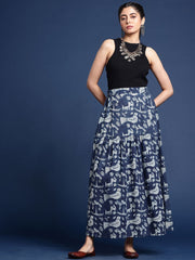 Women Ethnic Motifs Printed Pure Cotton Indigo Maxi Skirt
