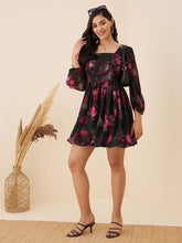 Black Floral Printed Fit & Flare Dress