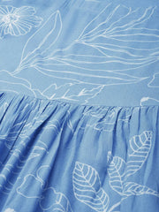 Blue & White Floral Square neck Fit N Flare DressEthnic DressesThis charming flared dress is crafted from soft cotton fabric, ensuring comfort and breathability for daily wear. Its flared hemline adds a playful and feminine toucBlue & White Floral Square neck Fit