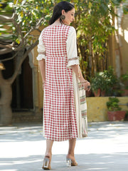 Women Cream-Coloured & Maroon Checked Maxi Dress