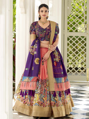 Kalamkari Printed Semi-Stitched Lehenga & Unstitched Blouse With Dupatta