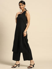 Women Black Ethnic Motifs Pure Cotton Kurta with Palazzos & Dupatta