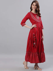 Women Red & Silver Gota Patti Embellished Maxi Dress