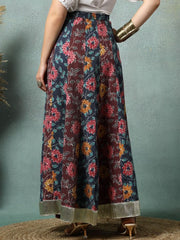 Floral Printed Cotton Flared Maxi Skirt
