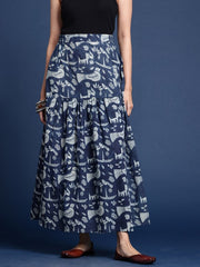 Women Ethnic Motifs Printed Pure Cotton Indigo Maxi Skirt