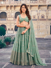 Embroidered Sequinned Semi-Stitched Lehenga & Unstitched Blouse With Dupatta