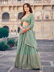 Embroidered Sequinned Semi-Stitched Lehenga & Unstitched Blouse With Dupatta