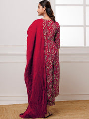Floral Printed Anarkali Kurta with Trousers & Dupatta