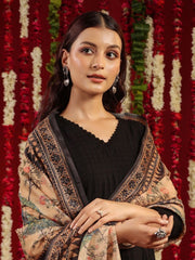 Black & Orange Self Design V-Neck Cotton Anarkali Kurta with Trousers & Dupatta