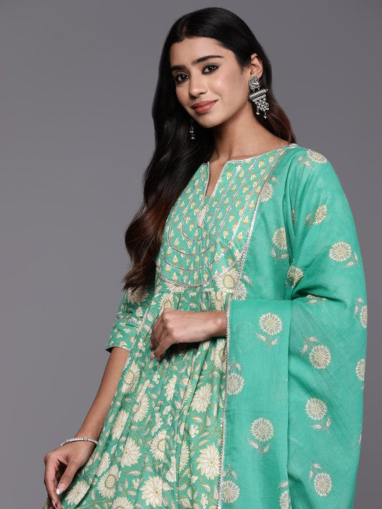 Women Floral Yoke Design Empire Gotta Patti Pure Cotton Kurta Set-2