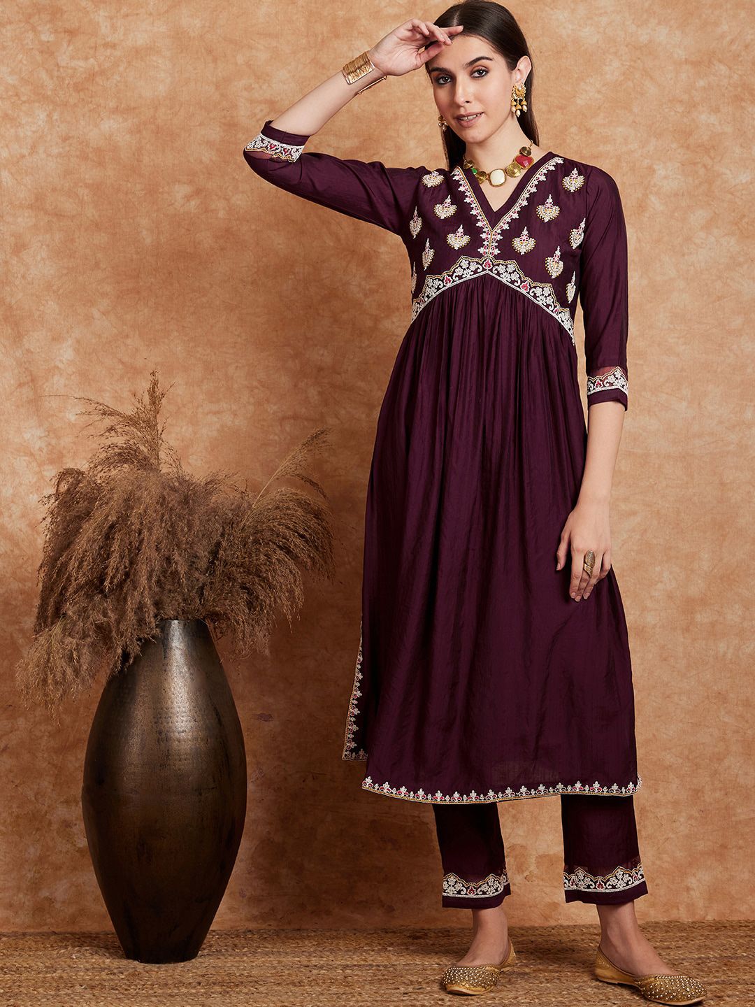 Alia Cut Ethnic Motifs Embroidered A-Line Kurta With Trouser-1