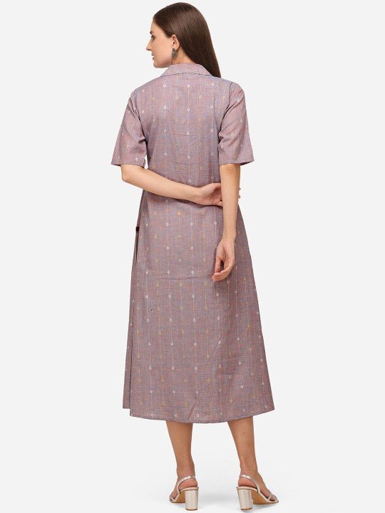 Pure Cotton Design Printed Midi Dress