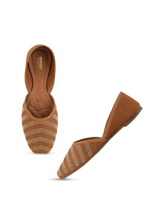 Embellished Stone Mojaris Flats-4