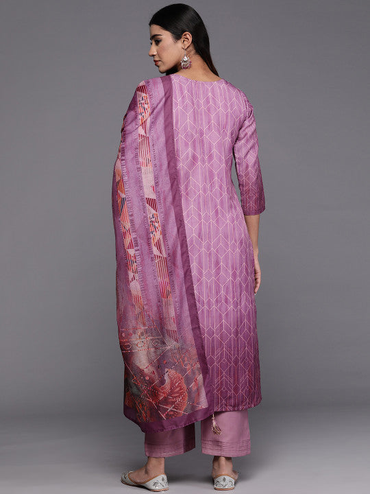 Women Peach-Coloured Floral Yoke Design Thread Work Kurta with Trousers & With Dupatta-9