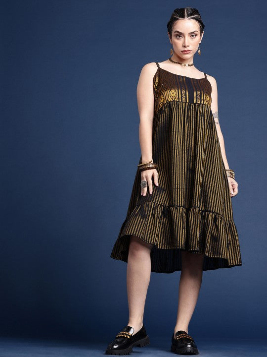 Striped Shoulder Straps Woven Legacy Ethnic Dresses-2