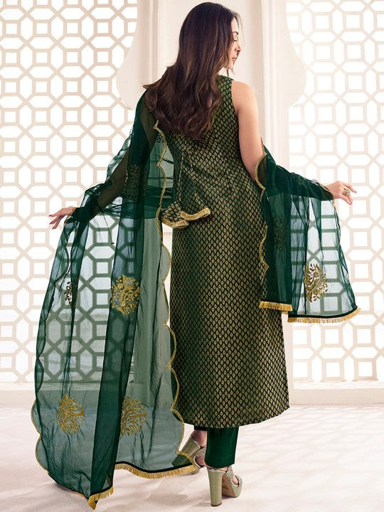 Zari Woven Embroidered Straight Kurta Set-3