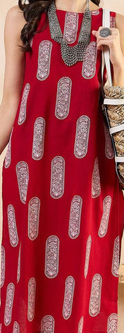 Ethnic Motifs Printed Boat Neck Regular Pure Cotton Straight Kurta With Trousers