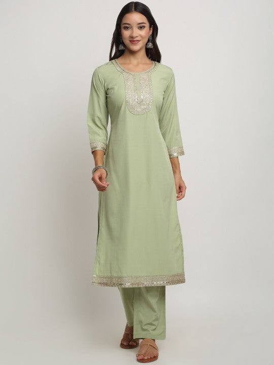 Green Sequence worked Premium Kurta Set