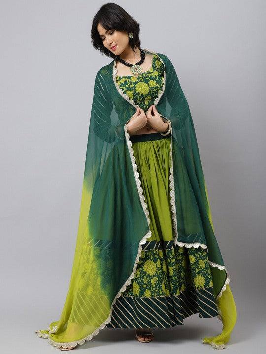 Floral Printed Cotton Lehenga & Blouse With Dupatta-1