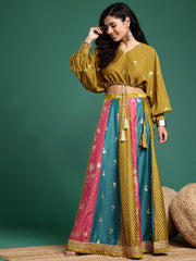 Foil Printed V-Neck Dolman Sleeves Ready to Wear Lehenga Choli
