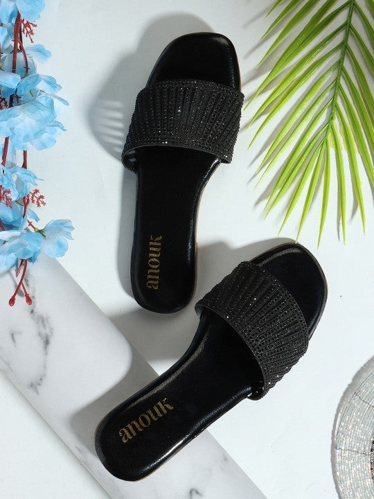 Women Embellished Party Open Toe Flats-7